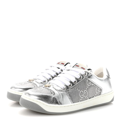 Gucci Metallic Nappa Silk Crystals Womens Screener Sneakers 36.5 Silver Light Grey 4 of 9