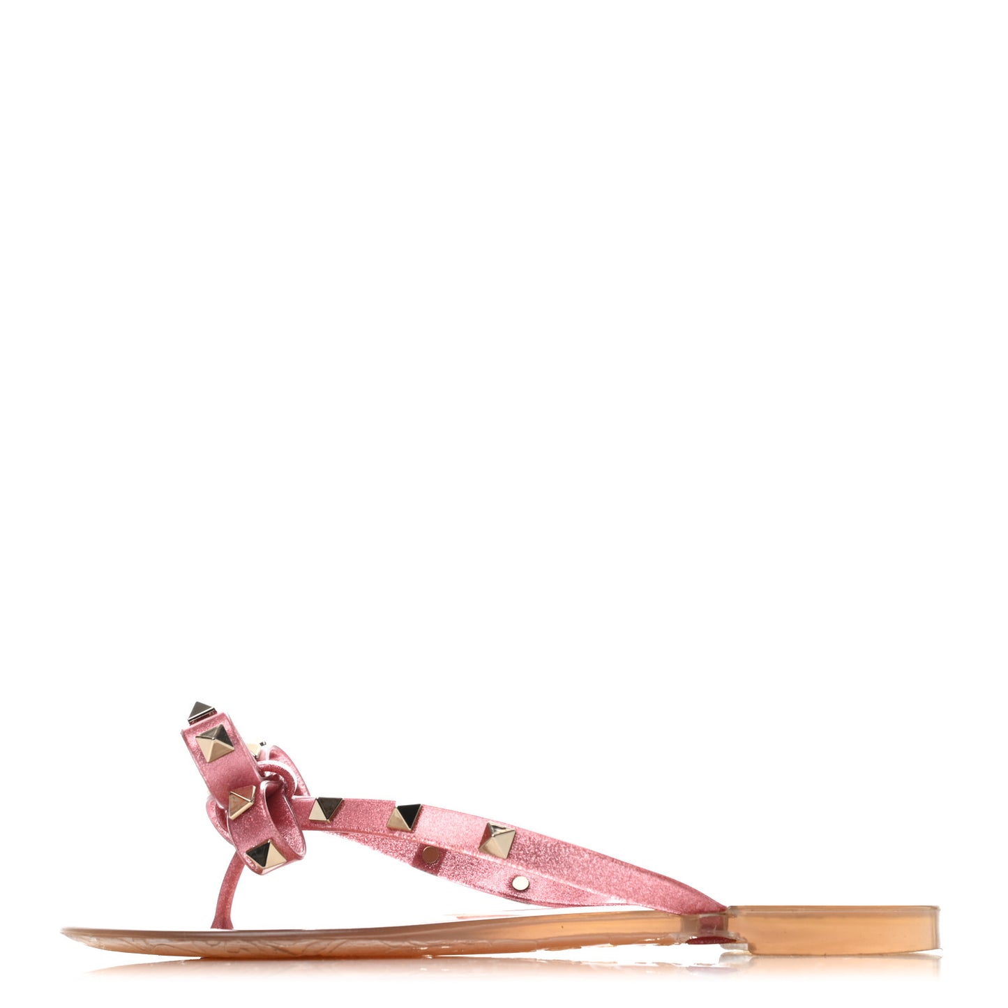 PVC Jelly Glitter Rockstud Bow Thong Sandals 35 Pink