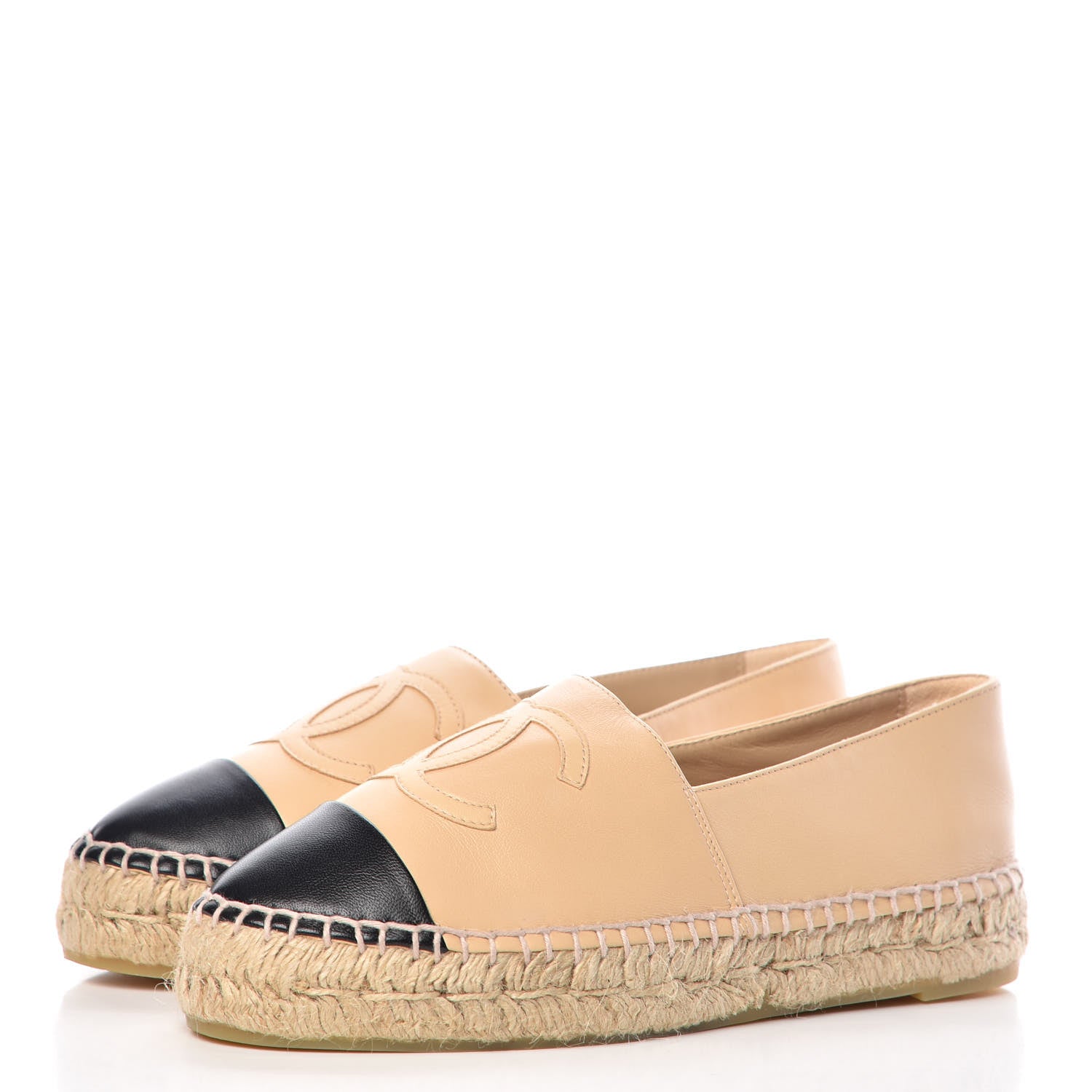 Chanel Lambskin CC Espadrilles 36 Beige Black 3 of 9