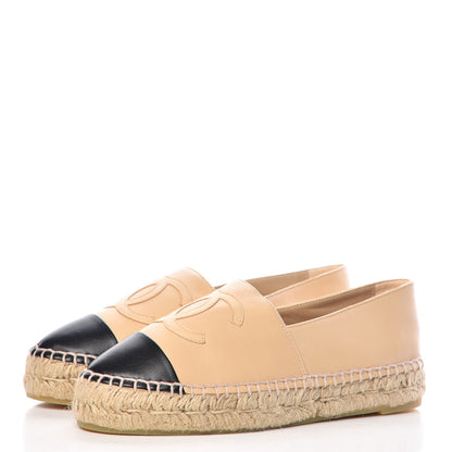 Chanel Lambskin CC Espadrilles 36 Beige Black 3 of 9