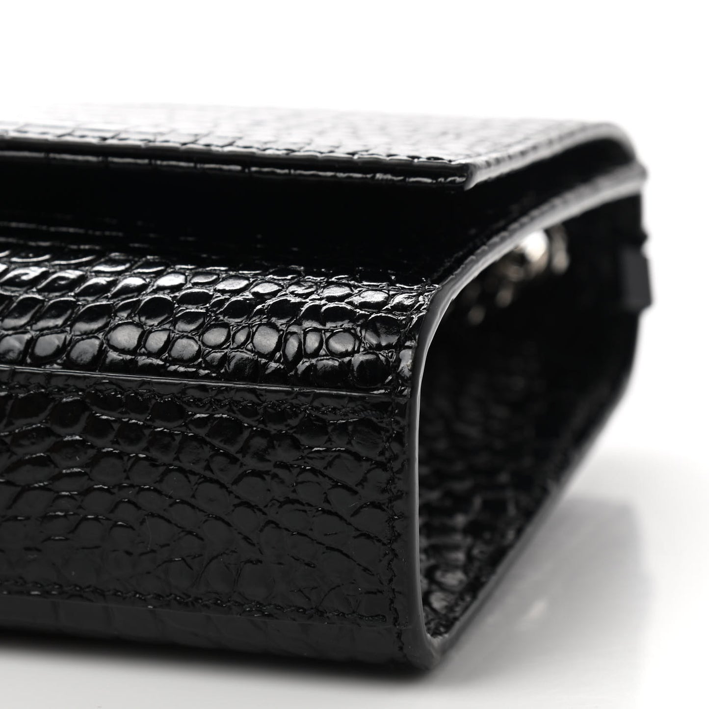 Calfskin Crocodile Embossed Medium Classic Monogram Kate Tassel Satchel Black