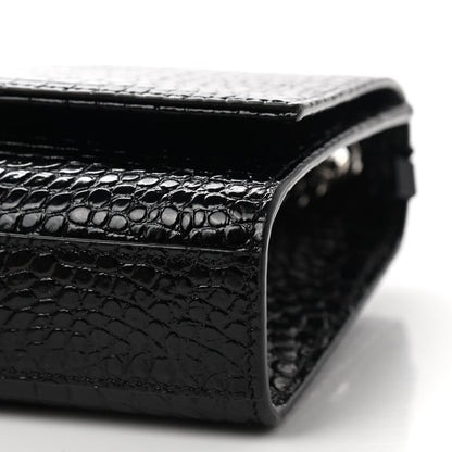Saint Laurent Calfskin Crocodile Embossed Medium Classic Monogram Kate Tassel Satchel Black 11 of 11