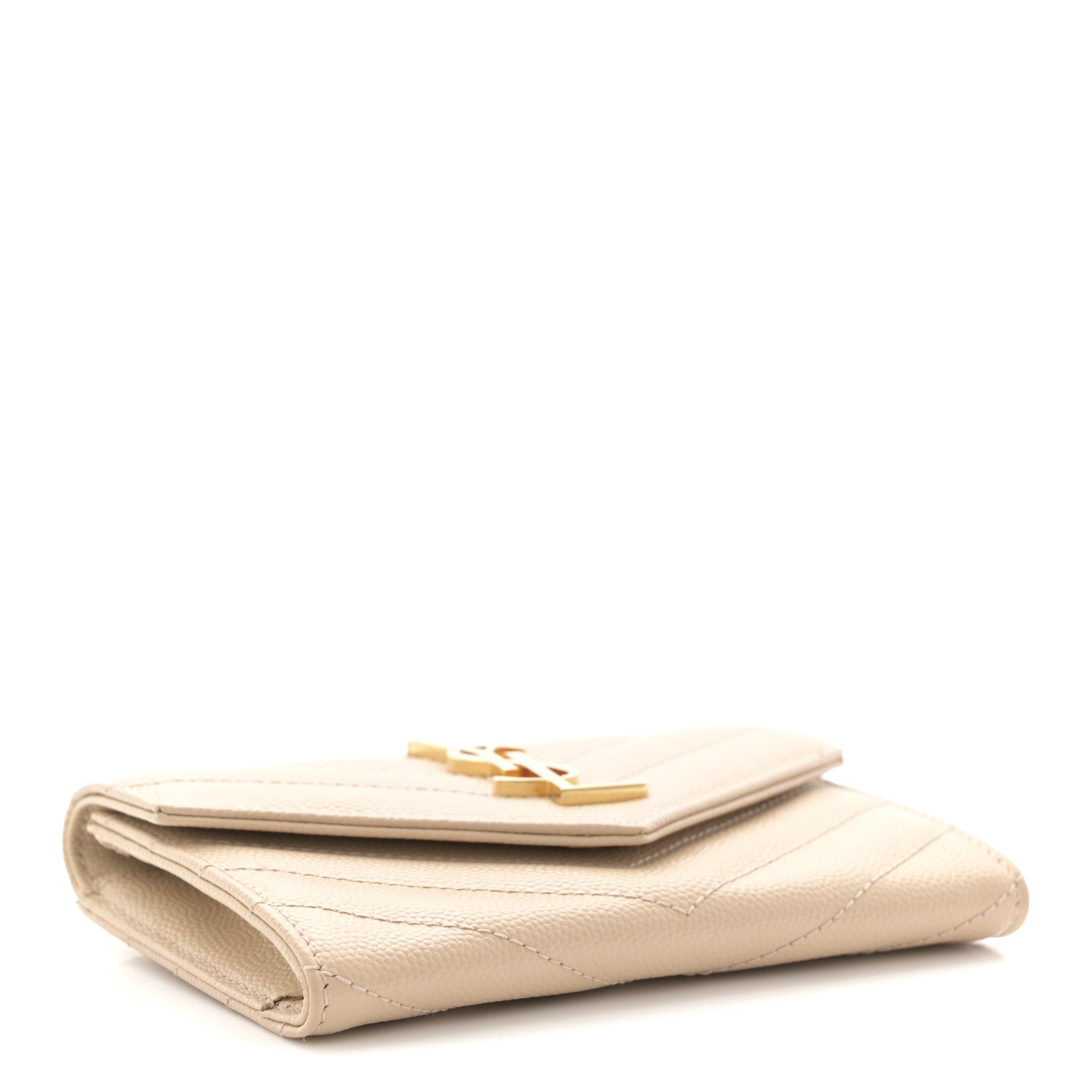 Saint Laurent Grain De Poudre Matelasse Chevron Small Monogram Envelope Wallet Dark Beige 4 of 9