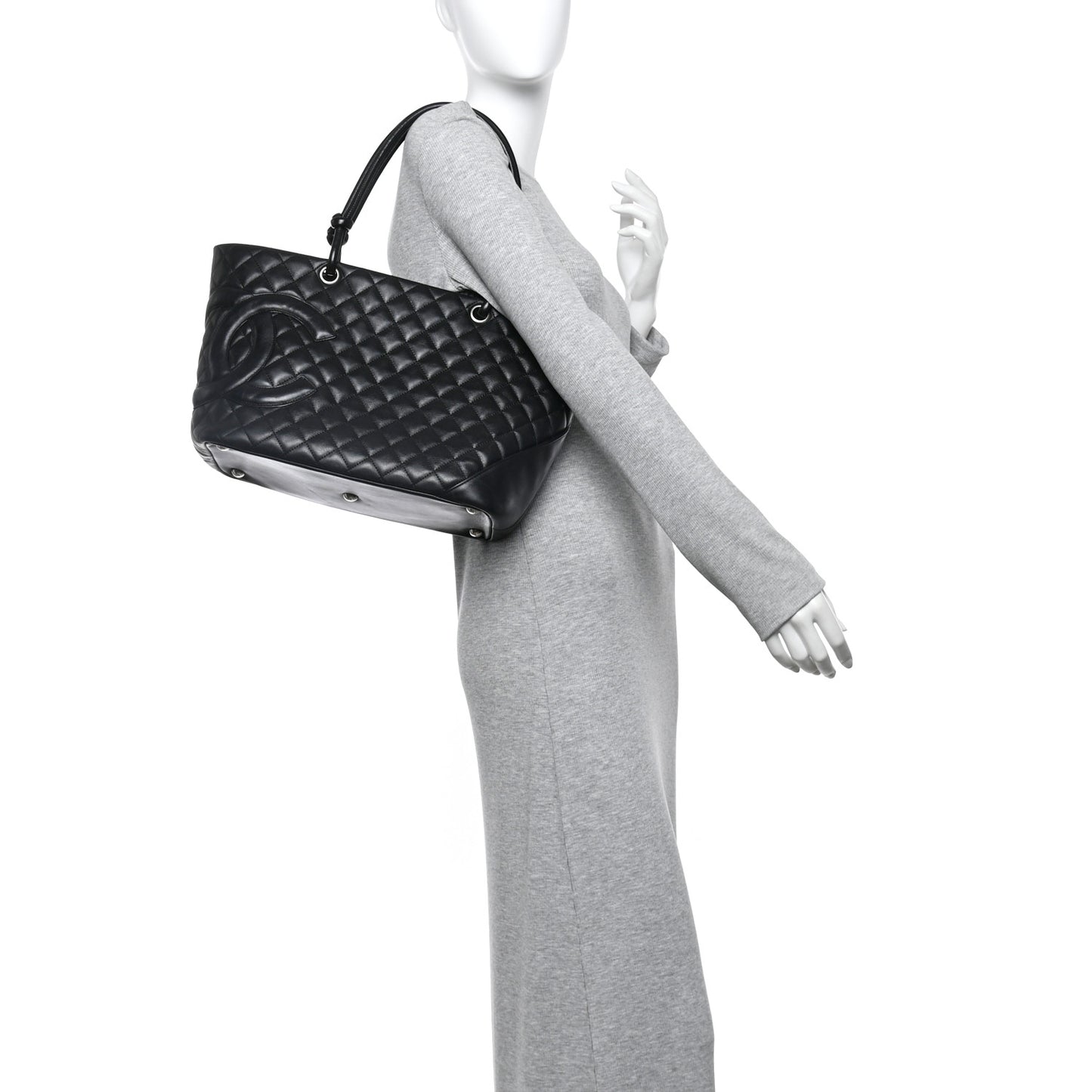 Calfskin Quilted Large Cambon Tote Black