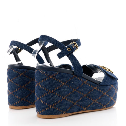 Louis Vuitton Denim Quilted Shake Flatform Sandals 37.5 Dark Blue 4 of 8