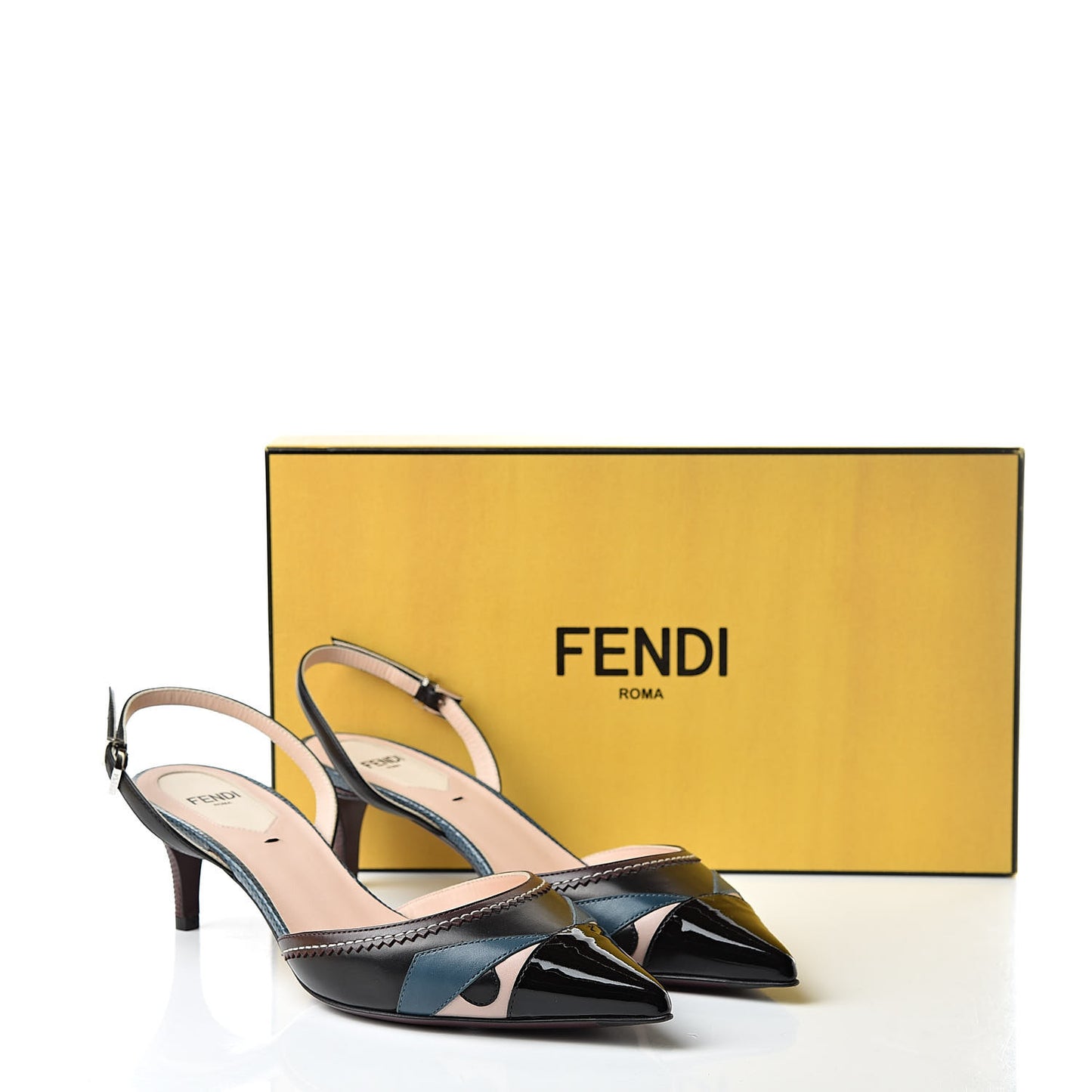 Patent Calfskin Bug Slingback Pumps 37 Multicolor