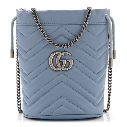 Gucci Calfskin Matelasse Mini GG Marmont 2.0 Bucket Bag Porcelain Light Blue 1 of 10