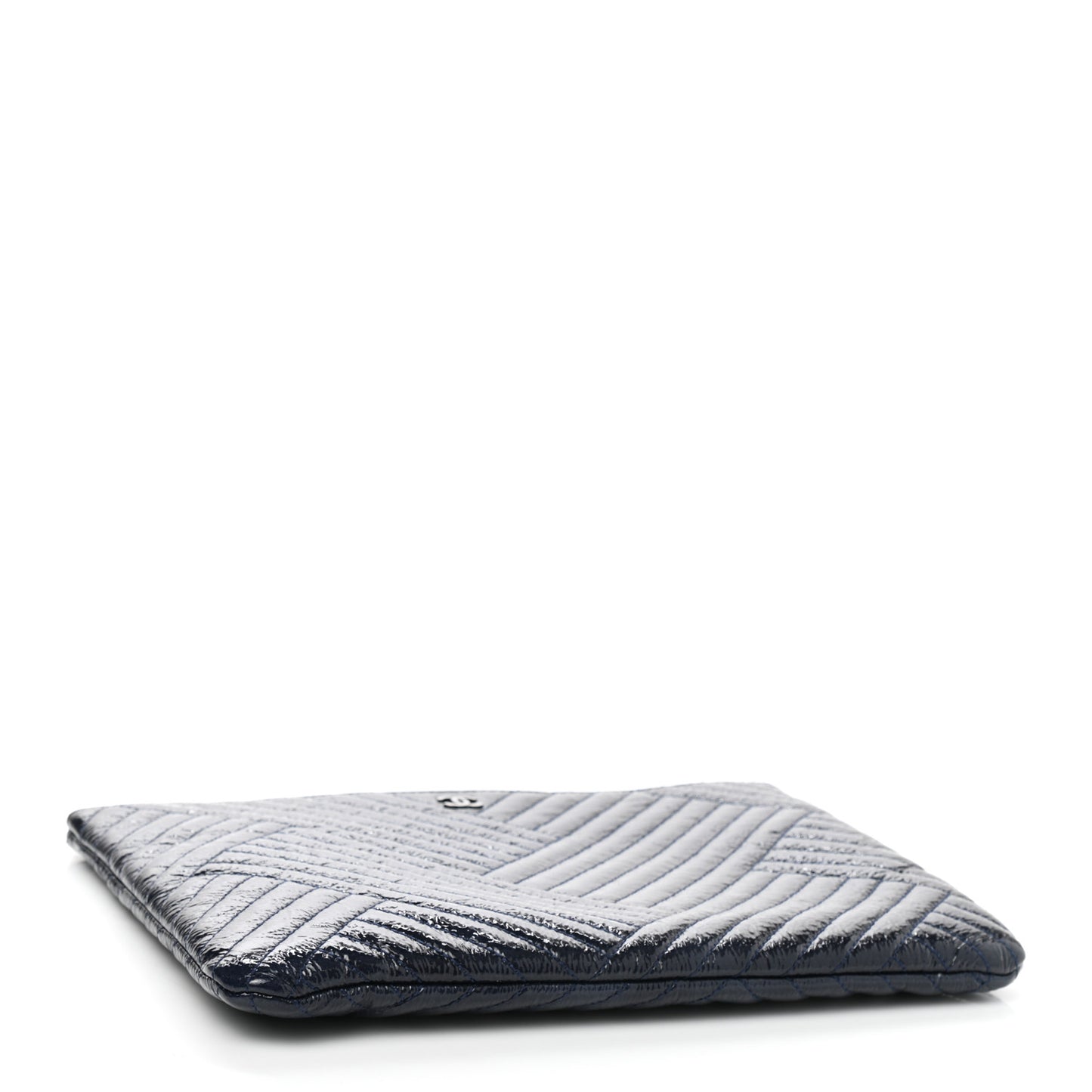 Distressed Patent Chevron Quilted Medium CC Crossing Cosmetic Case Navy