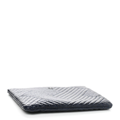 Chanel Distressed Patent Chevron Quilted Medium CC Crossing Cosmetic Case Navy 4 of 7