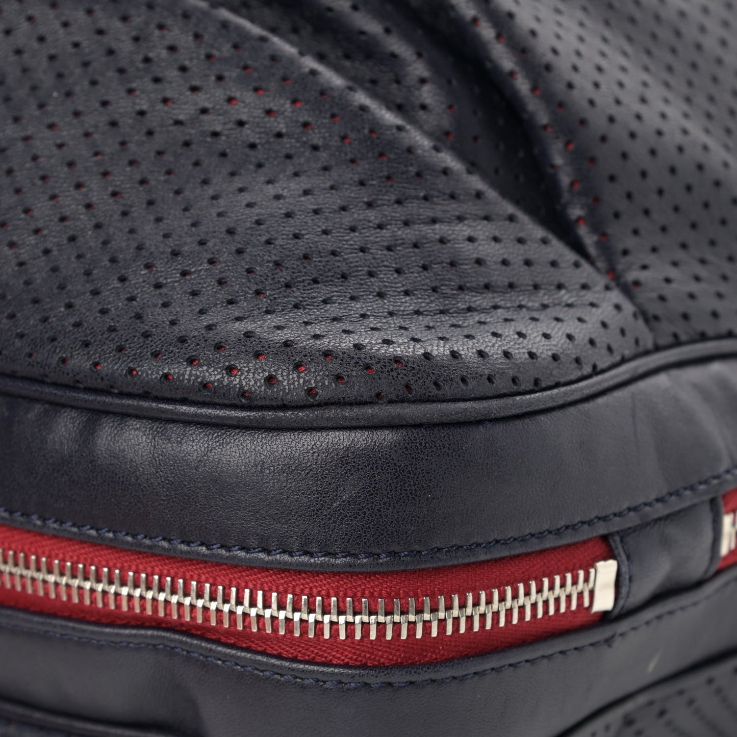 Lambskin Perforated Baseball Spirit Ligne Bag Navy