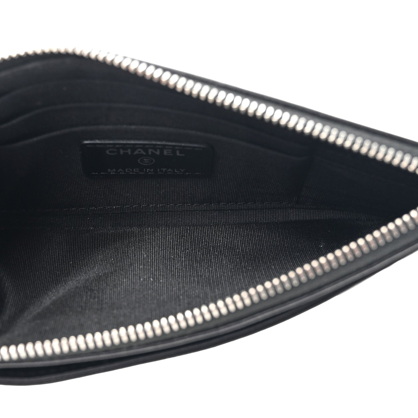 Lambskin Camellia Embossed Classic Zip Pouch Black