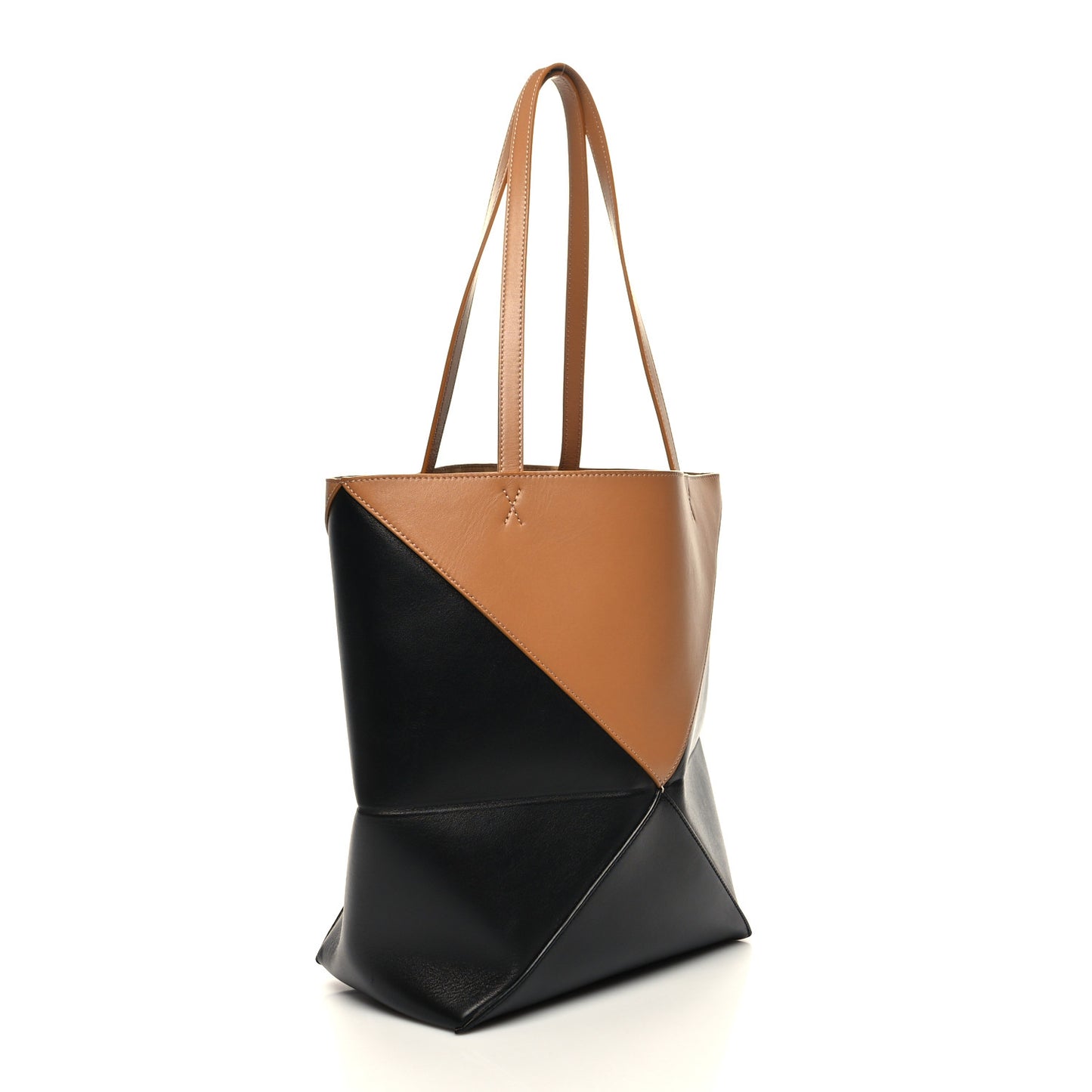 Shiny Calfskin Medium Puzzle Fold Tote Warm Desert Black