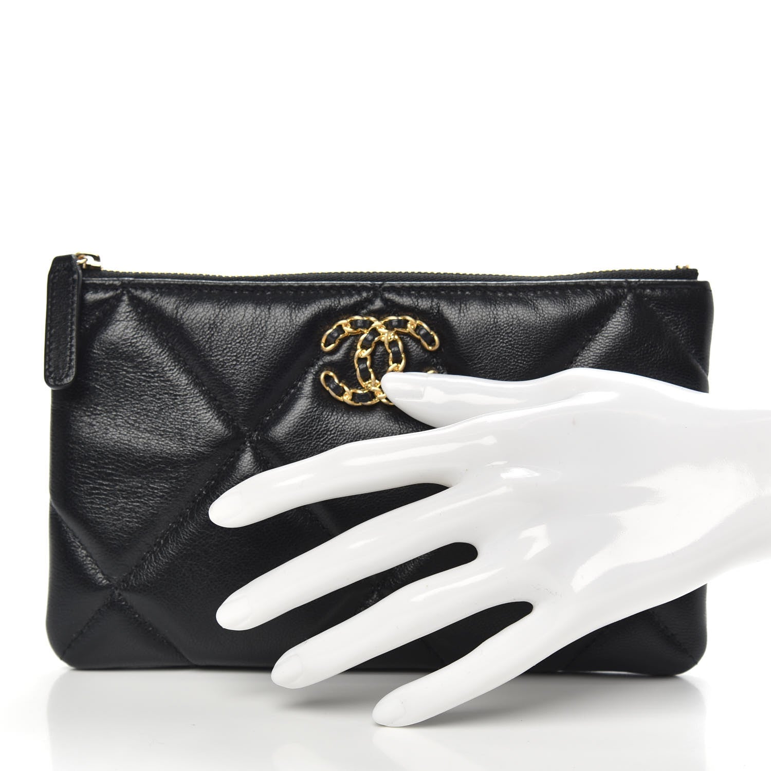 Chanel Shiny Goatskin Quilted Small 19 Pouch Black 2 of 9
