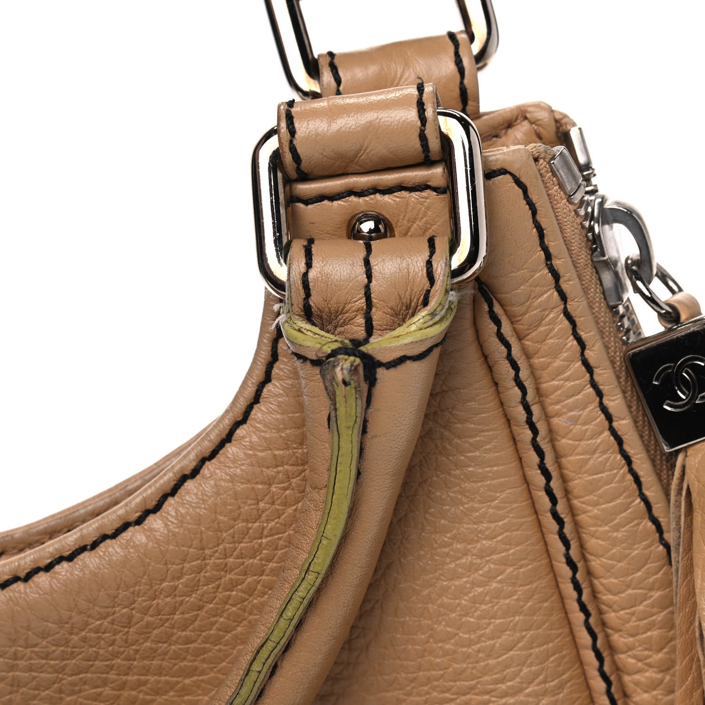 Grained Calfskin Tassel Hobo Beige