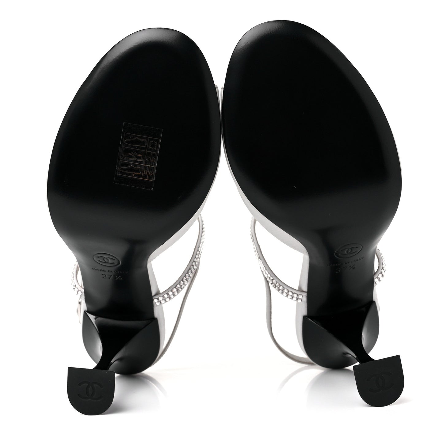 Grained Calfskin Strass CC Sandals 37.5 Light Gray