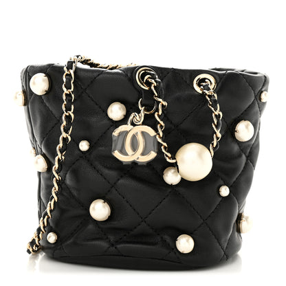 Chanel Lambskin Quilted Pearl Mini About Pearls Drawstring Bag Black 1 of 10