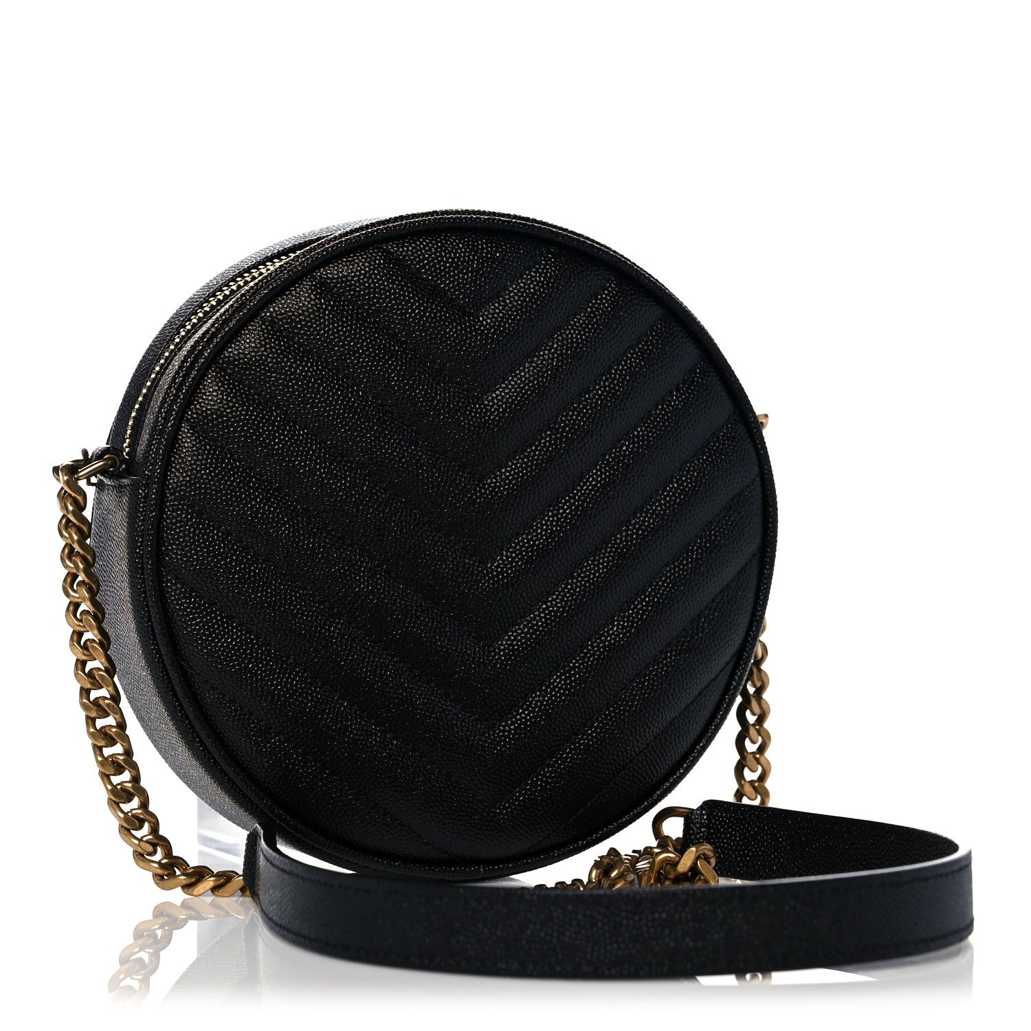 Saint Laurent Grain De Poudre Matelasse Chevron Quilted Round Vinyle Camera Bag Black 3 of 10