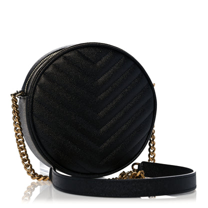 Saint Laurent Grain De Poudre Matelasse Chevron Quilted Round Vinyle Camera Bag Black 3 of 10