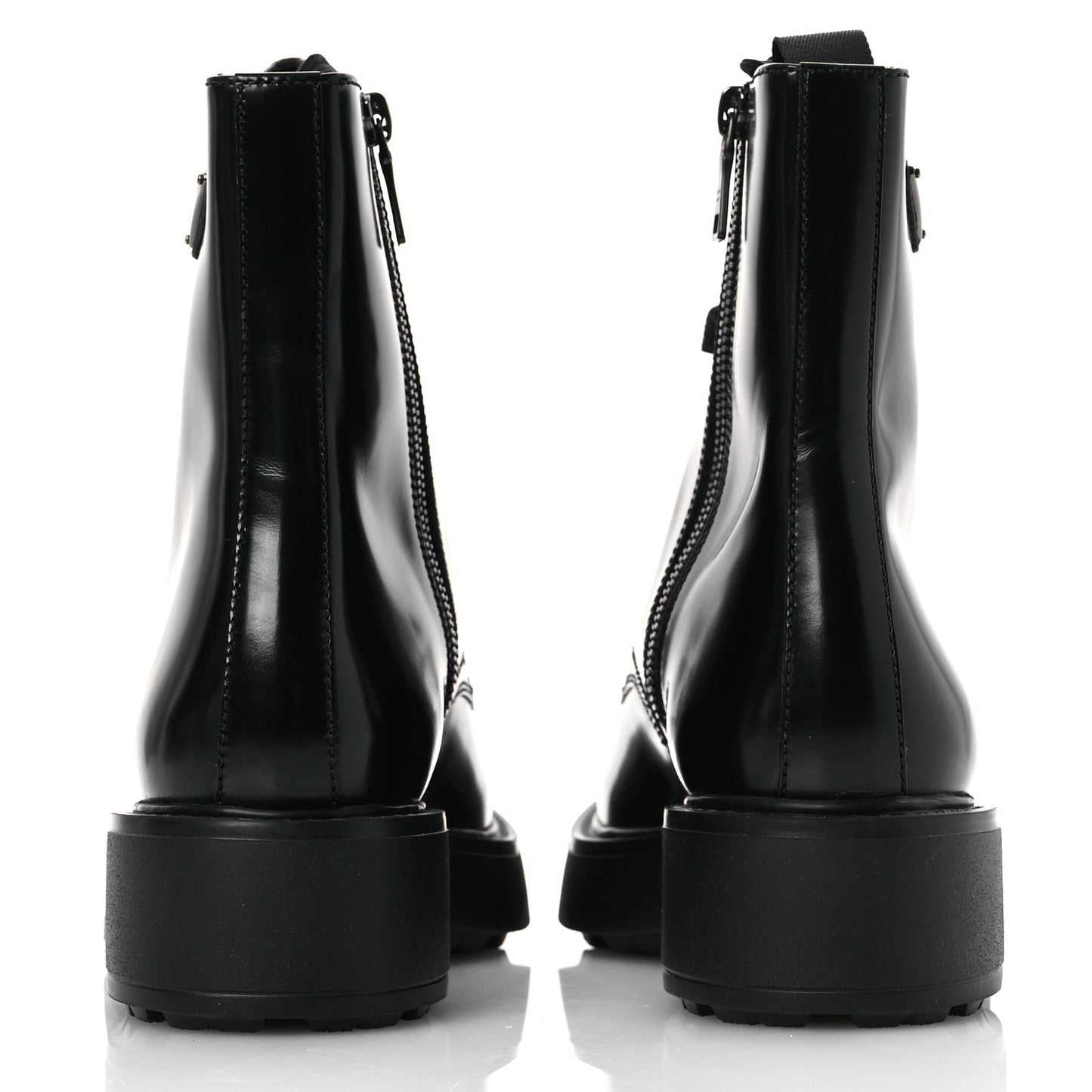 Brushed Calfskin Triangle Combat Boots 39.5 Black
