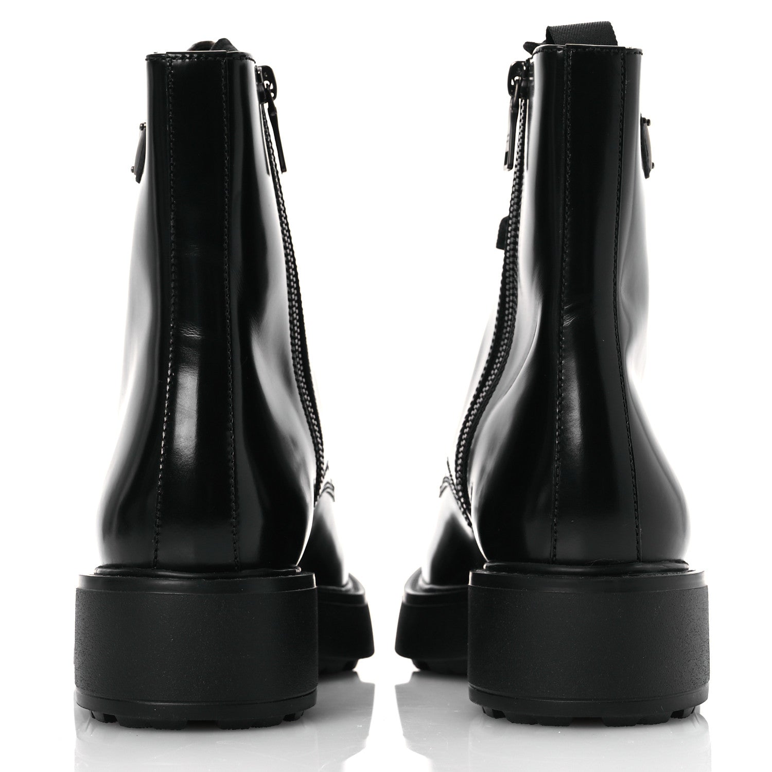 Prada Brushed Calfskin Triangle Combat Boots 39.5 Black 10 of 22