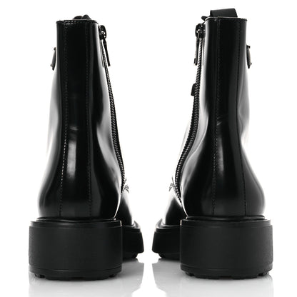 Prada Brushed Calfskin Triangle Combat Boots 39.5 Black 10 of 22