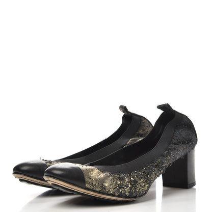 Chanel Metallic Lambskin Cap Toe CC Elastic Stretch Pumps 38 Black 3 of 11