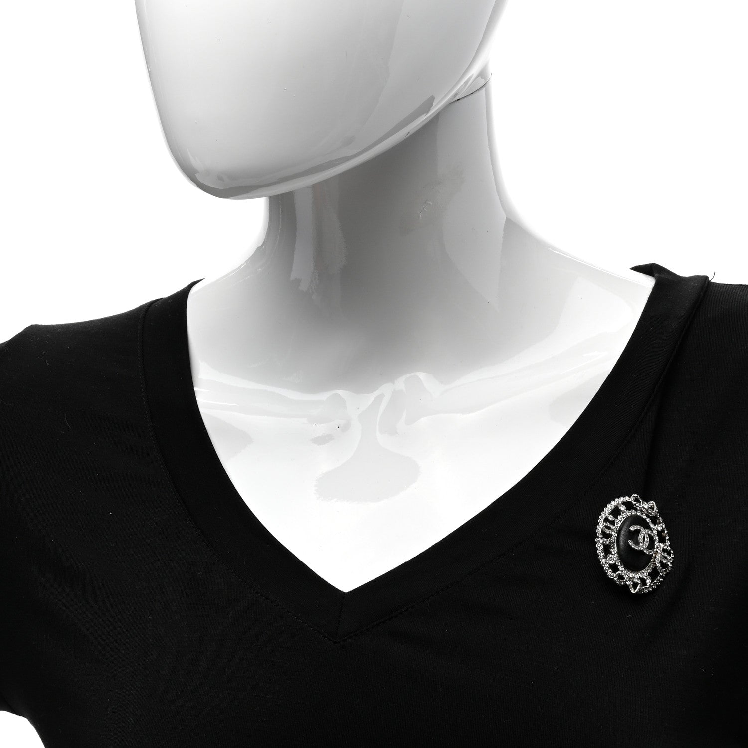 Chanel CC Lambskin Crystal Oval Brooch Silver Black 2 of 5
