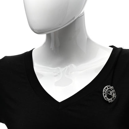 Chanel CC Lambskin Crystal Oval Brooch Silver Black 2 of 5