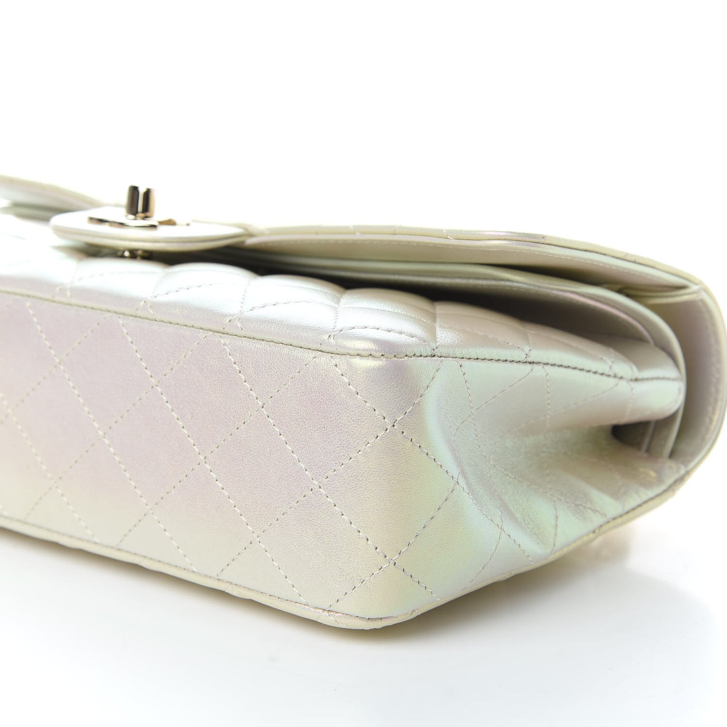 Iridescent Lambskin Quilted Medium Double Flap Ivory