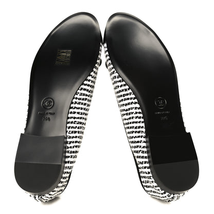 Chanel Tweed Sequin Grosgrain Cap Toe Ballerina Flats 39.5 Black White 6 of 10