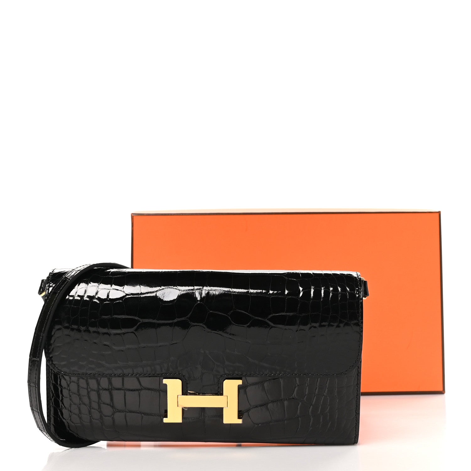 Hermes Shiny Alligator Constance Long Wallet To Go Black 11 of 11