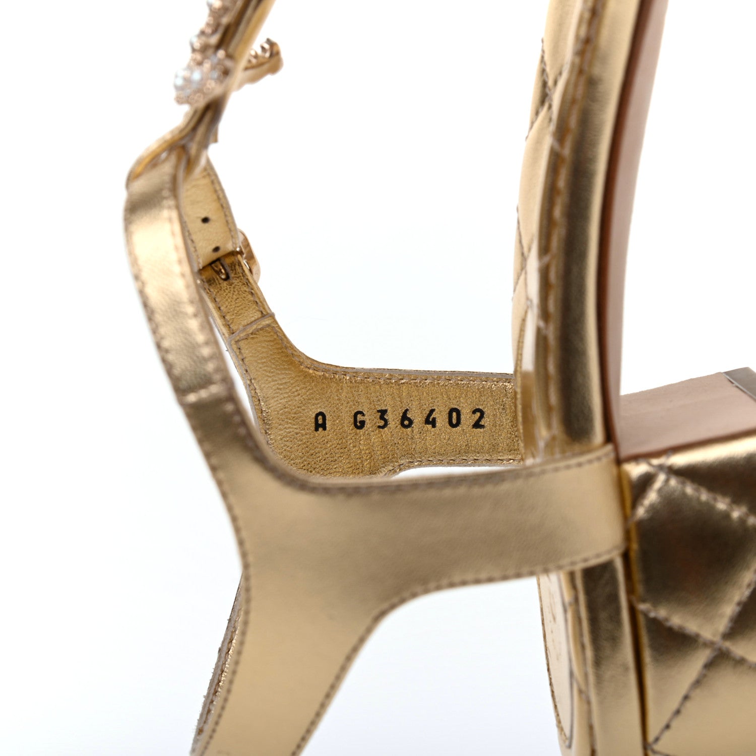 Chanel Laminated Lambskin Quilted CC Pearl Thong Sandals 39 Gold 8 of 10