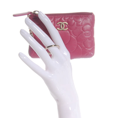 Chanel Lambskin Camellia Embossed Key Holder Case Fuchsia 5 of 8
