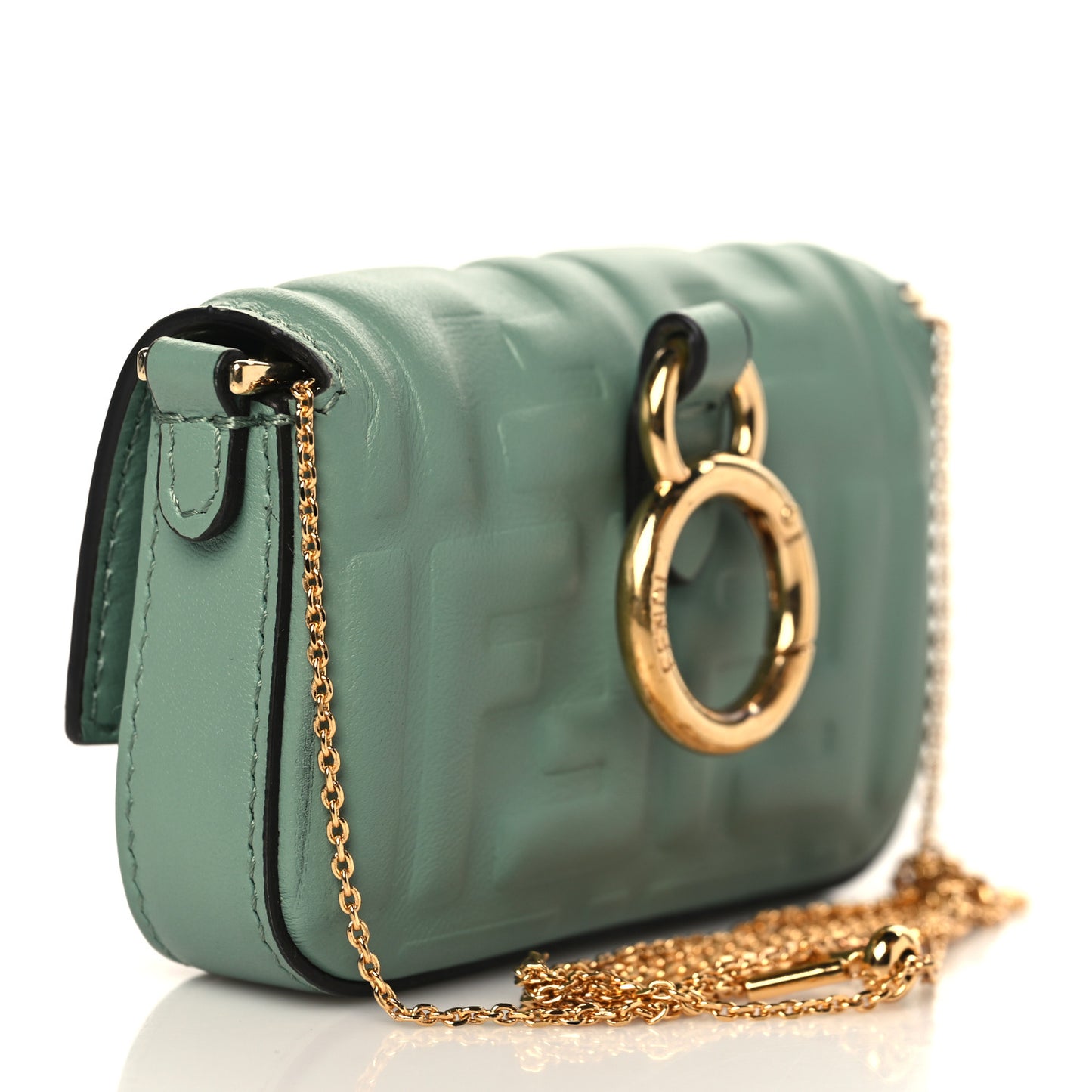 Nappa Matisse FF Embossed Nano Maxi Buckle Baguette Charm Menta