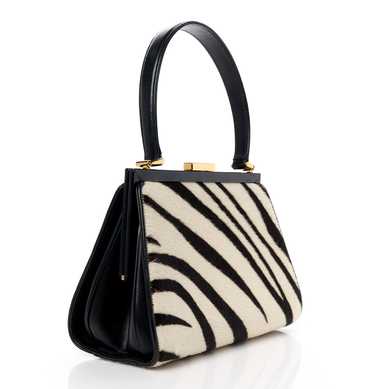 Gucci Calf Hair Top Handle Frame Bag Black White 3 of 13