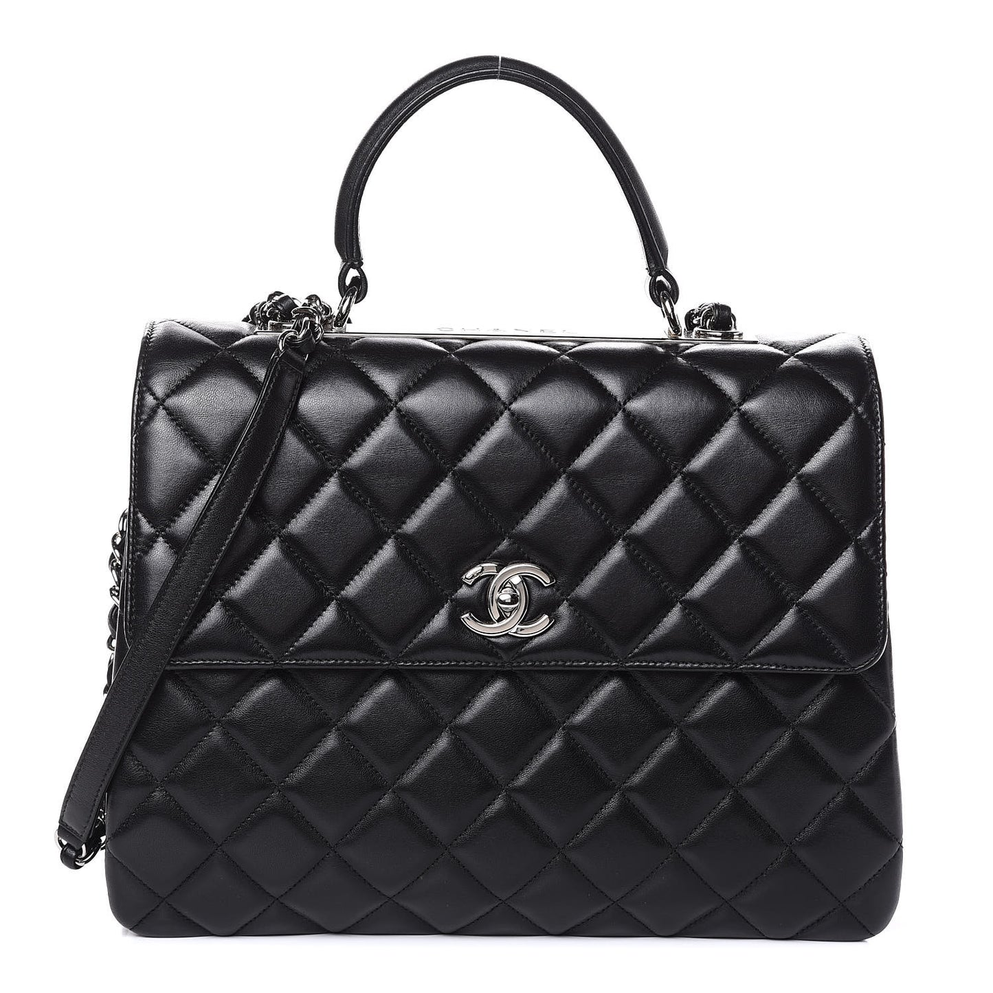 Lambskin Quilted Large Trendy CC Dual Handle Flap Bag Black