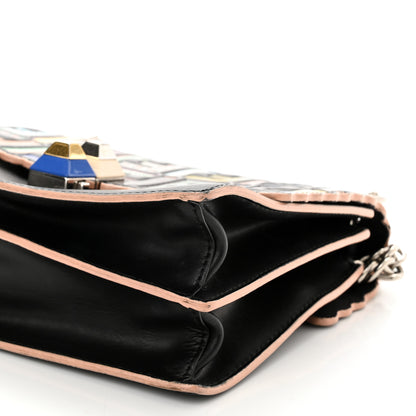 Fendi Vitello Liberty Fun Fair Embossed Scalloped Kan I Shoulder Bag Black Multicolor 10 of 12