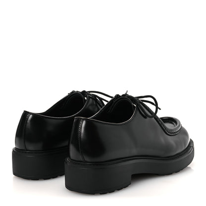 Prada Spazzolato Diapason Mens Lace Up Derby Loafers 9 Black 5 of 14