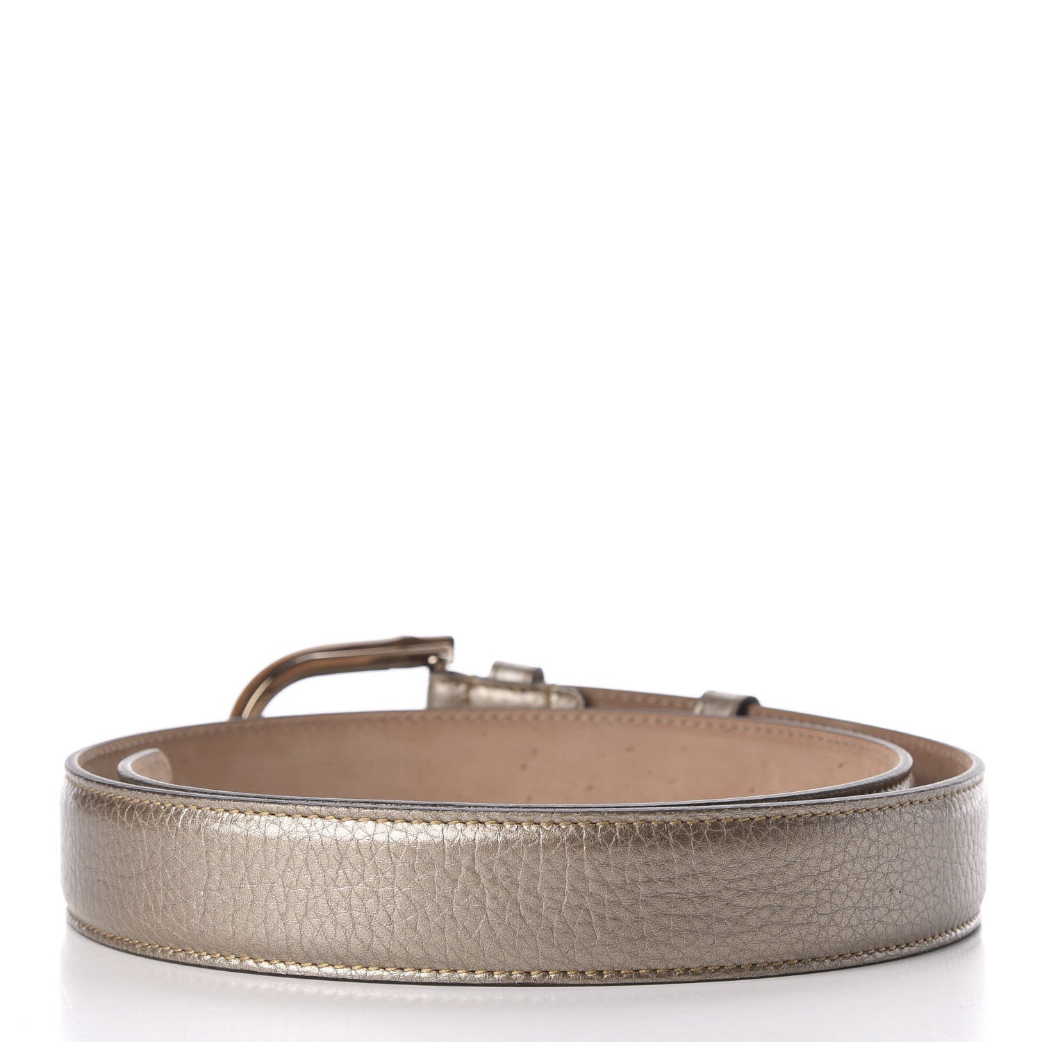 Gucci Metallic Calfskin Bamboo Buckle Belt 80 32 Golden Beige 2 of 5