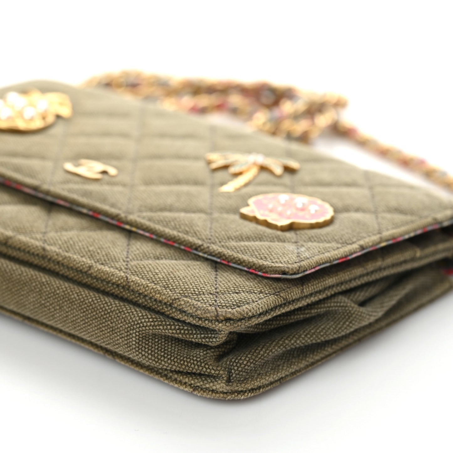 Canvas Quilted Coco Cuba Charms Wallet On Chain WOC Khaki