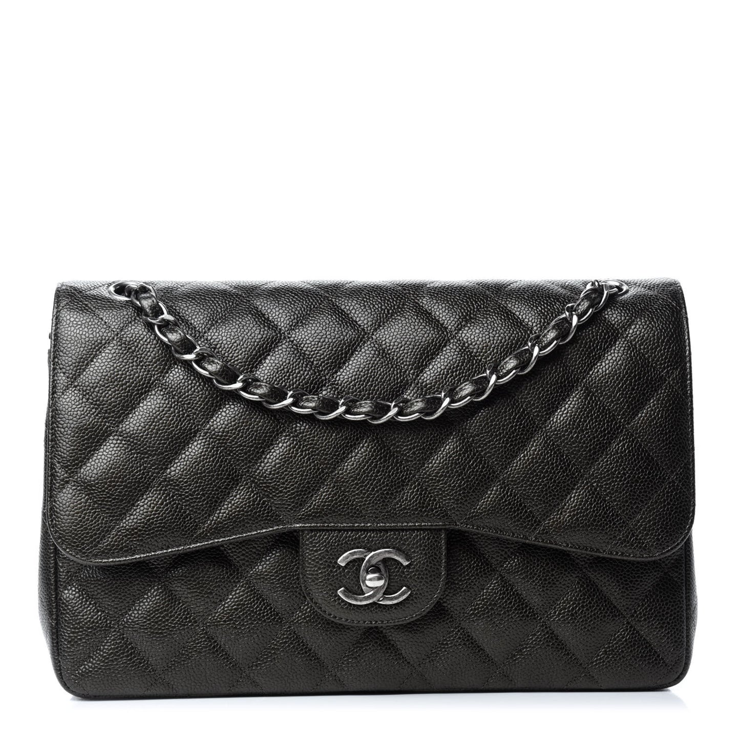 Caviar Quilted Jumbo Double Flap Dark Charcoal