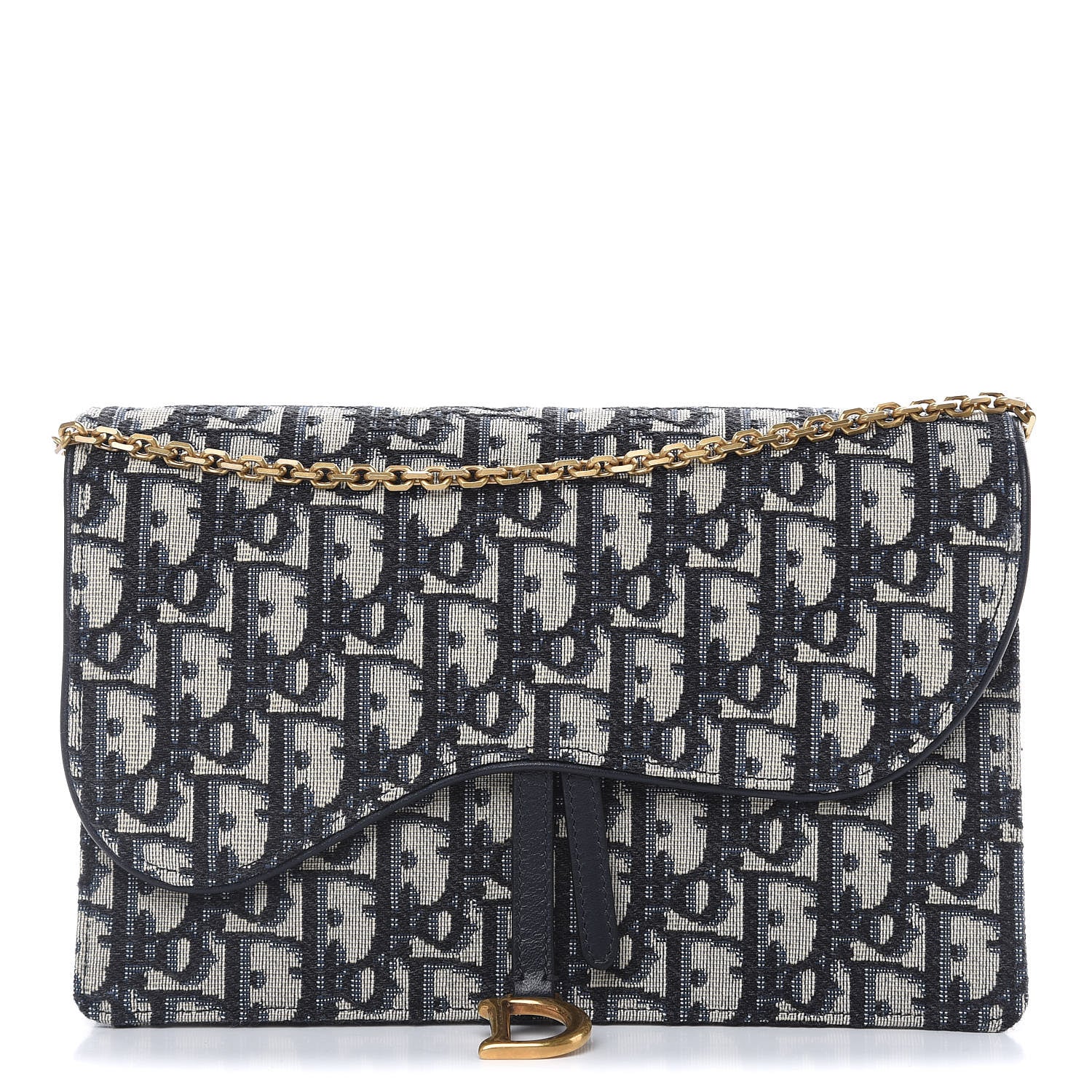 Christian Dior Oblique Saddle Chain Pouch Blue 1 of 9