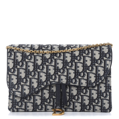Christian Dior Oblique Saddle Chain Pouch Blue 1 of 9