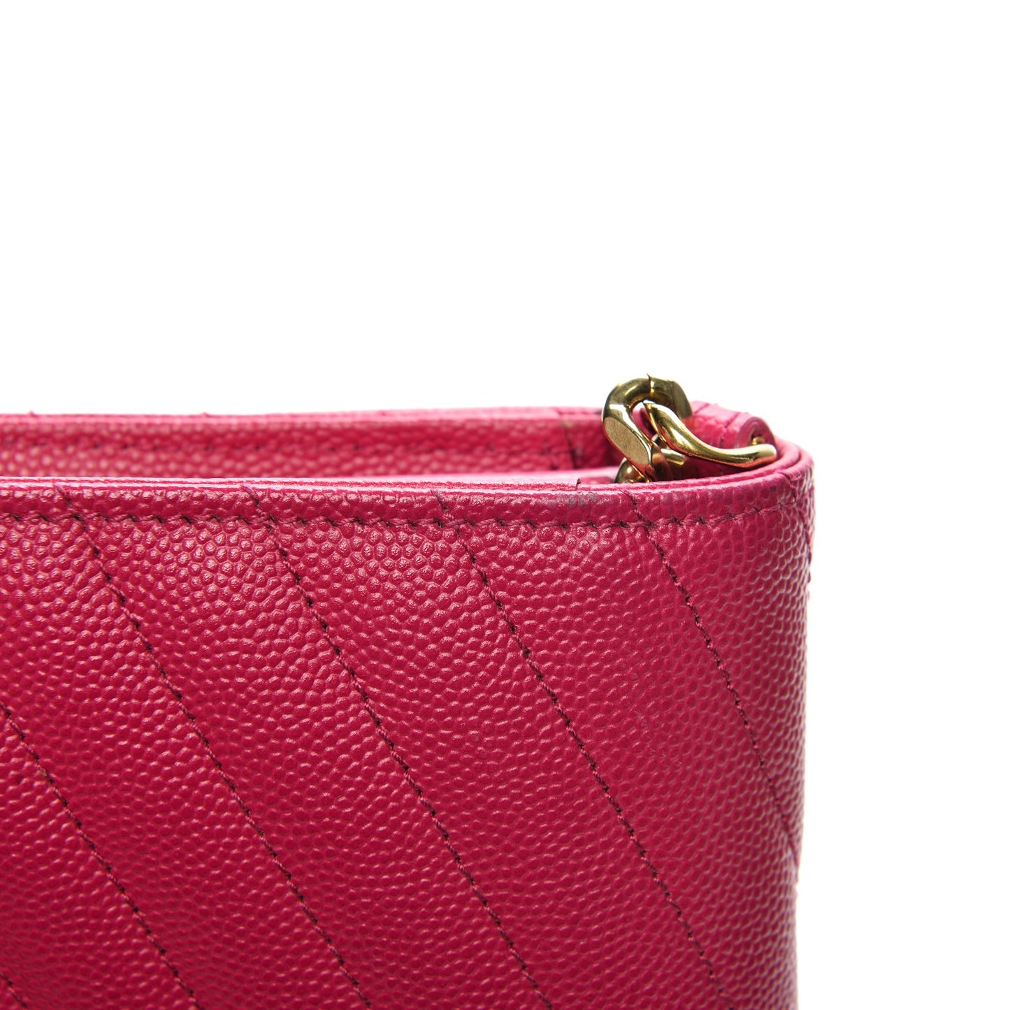 Grain De Poudre Matelasse Chevron Monogram Chain Wallet Lipstick Fuchsia