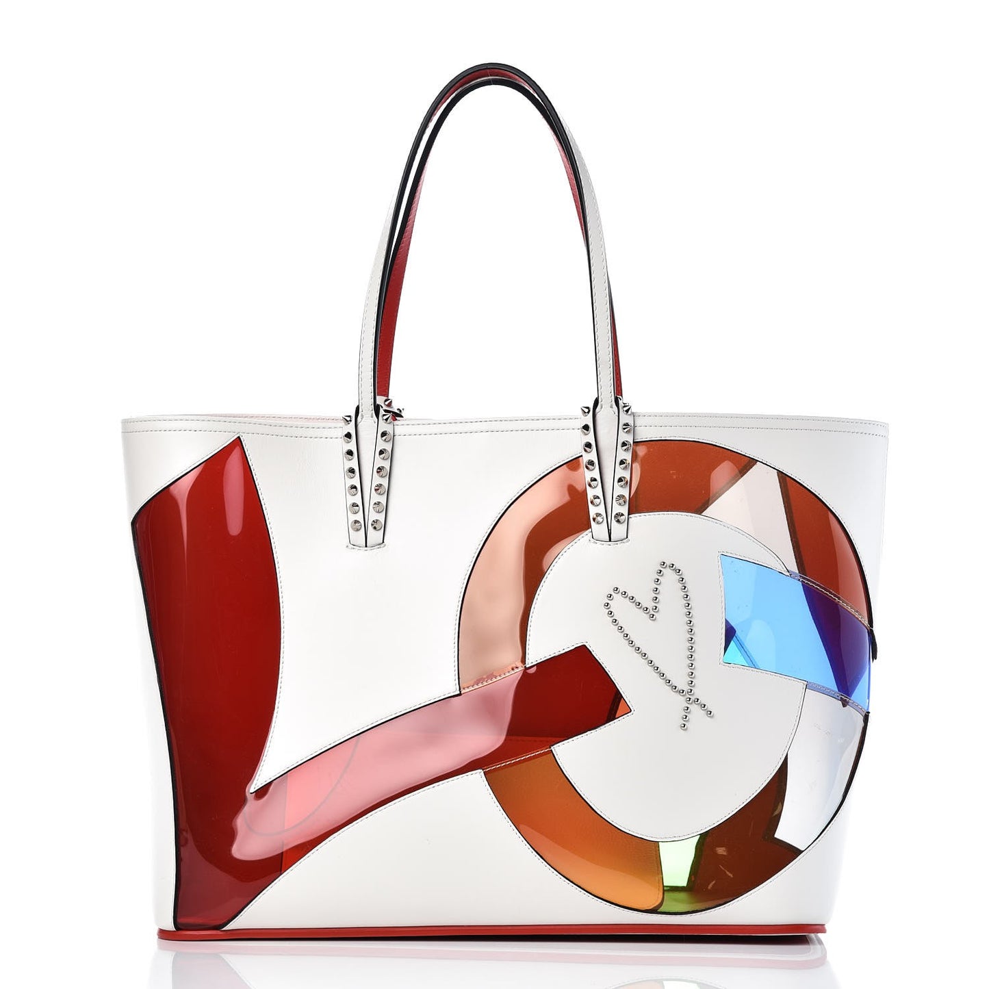 Calfskin PVC Love Spikes East West Cabata Tote Latte Multicolor