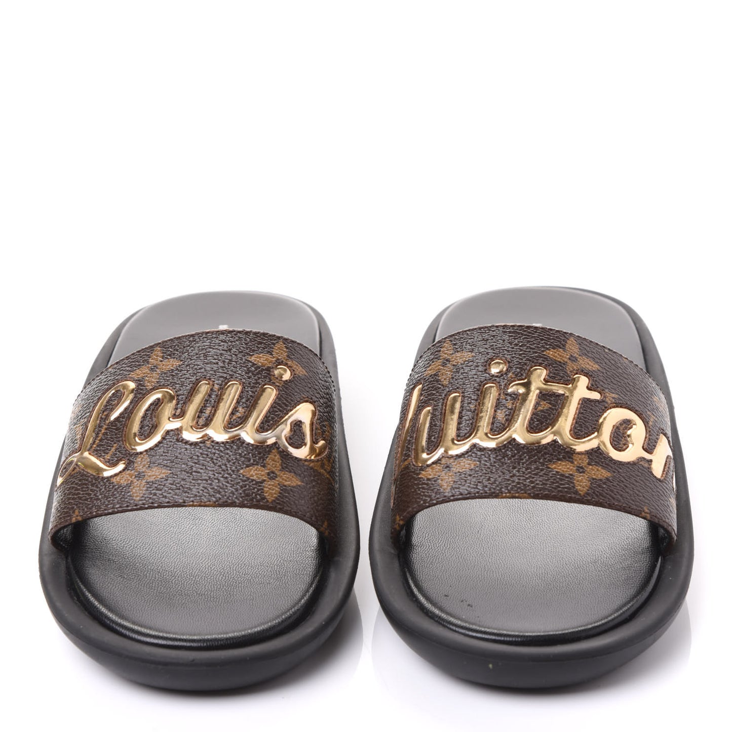 Metallic Calfskin Monogram Logo Sunbath Slide Sandals 36