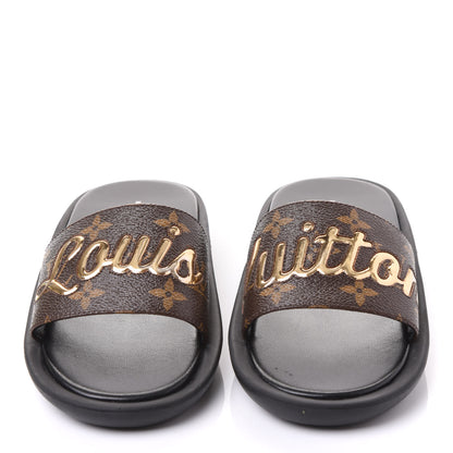 Louis Vuitton Metallic Calfskin Monogram Logo Sunbath Slide Sandals 36 3 of 9