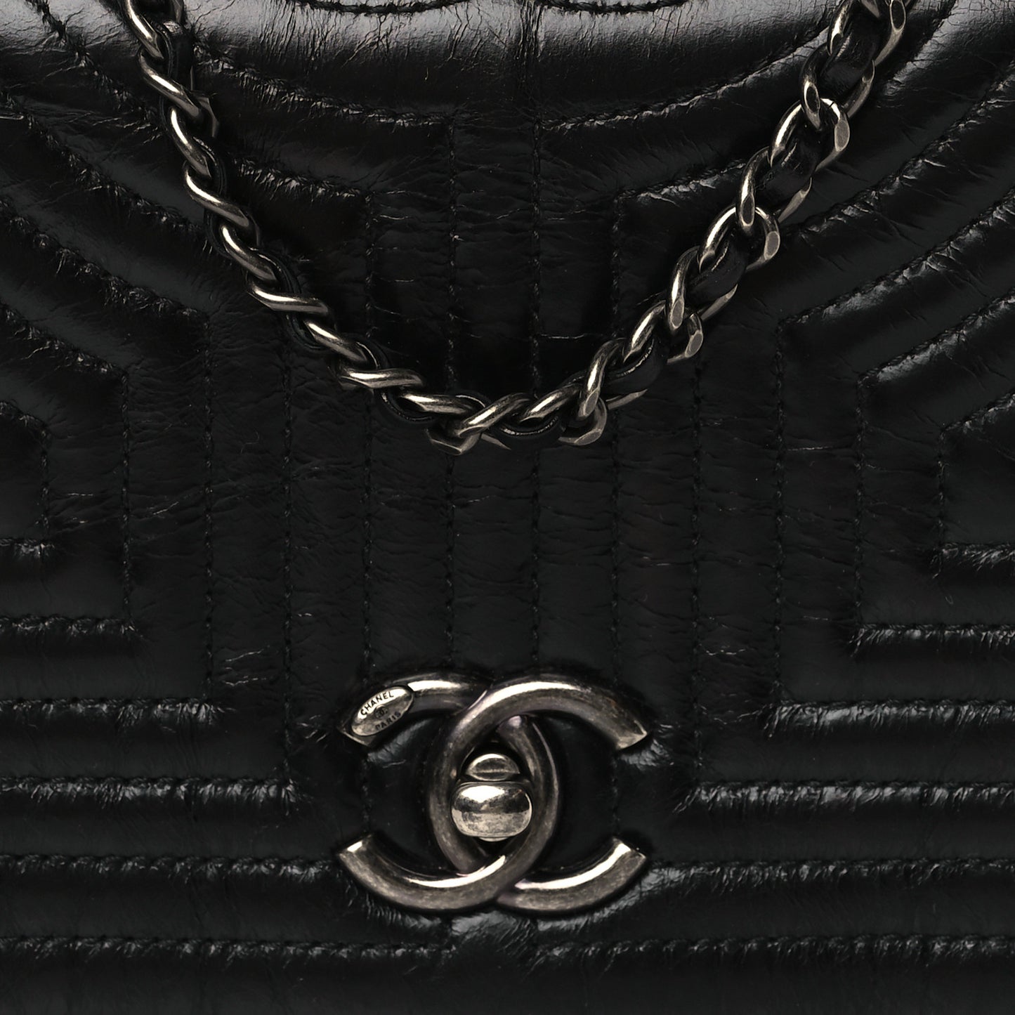Glazed Calfskin Quilted Small Korean Garden Flap Black