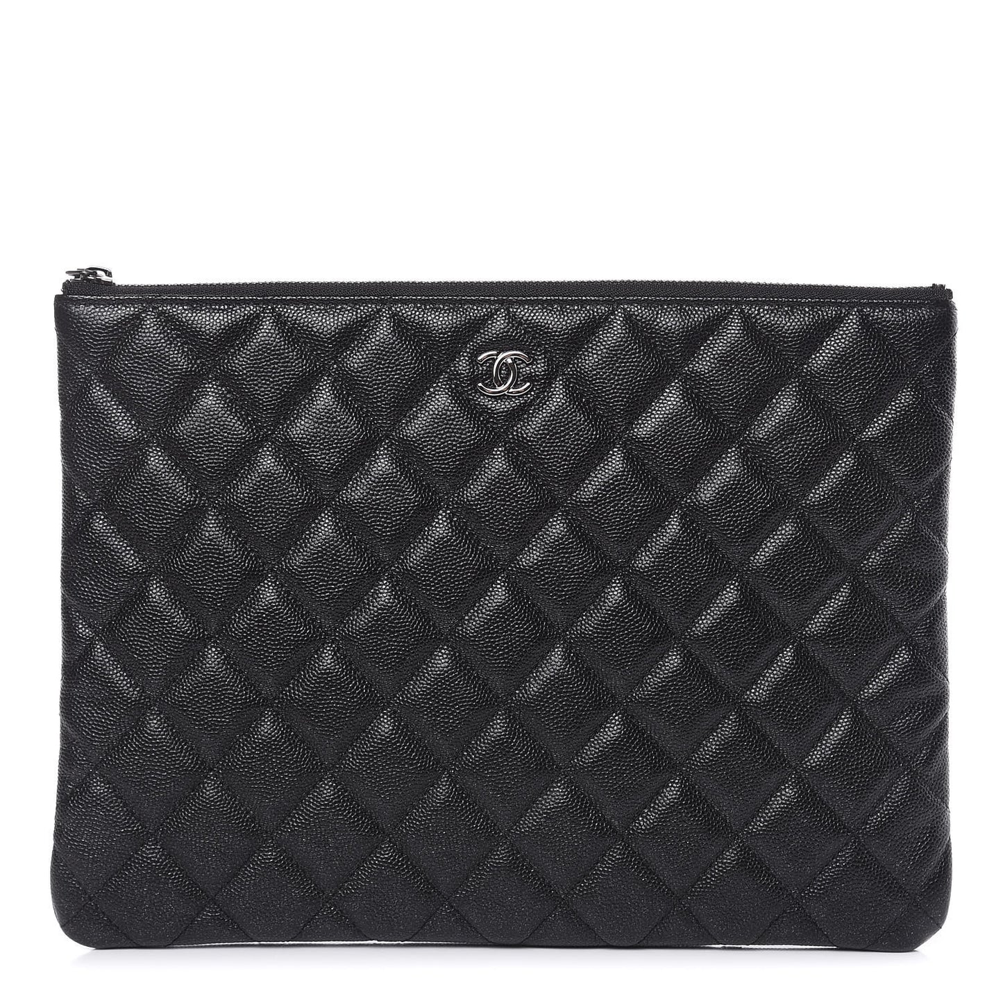Iridescent Caviar Quilted Medium Cosmetic Case Black