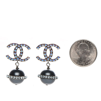 Chanel Iridescent Crystal Bead CC Drop Earrings Black 2 of 5